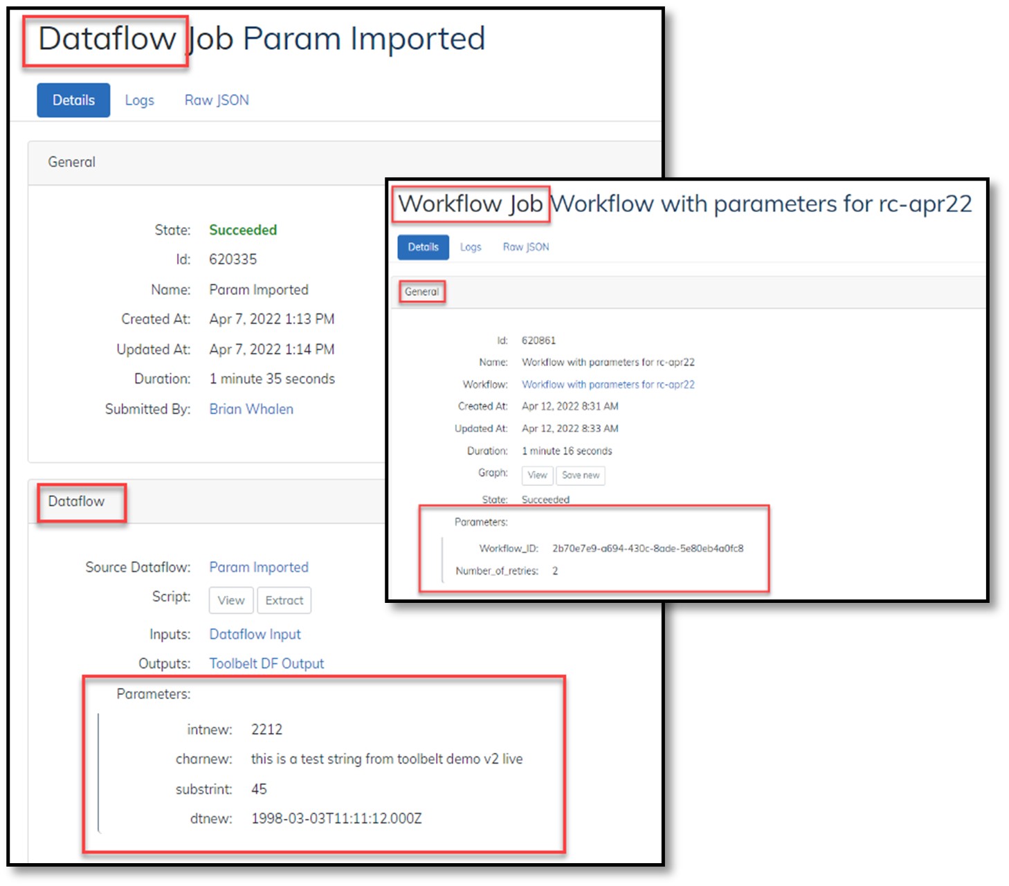 Workflow & Dataflow Parameters