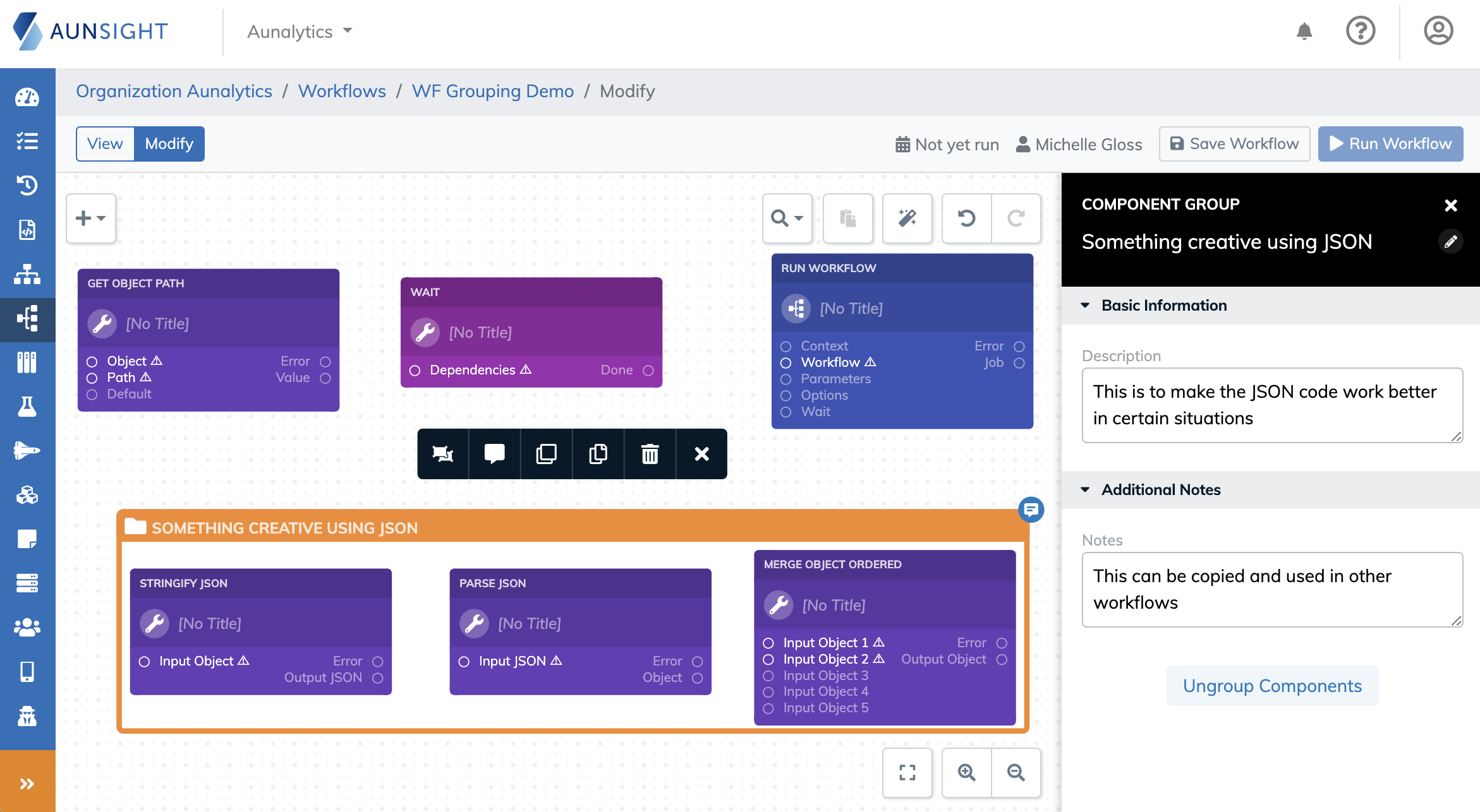 workflow groupings screenshot