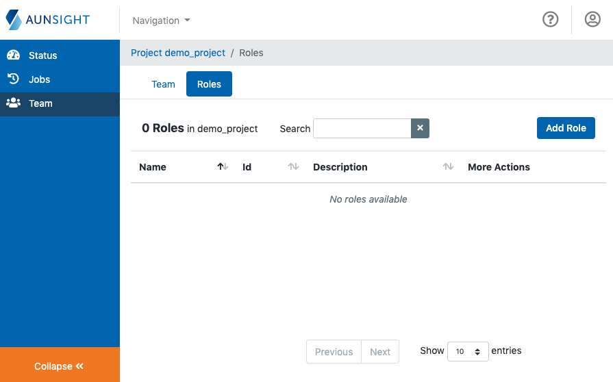 Project roles table