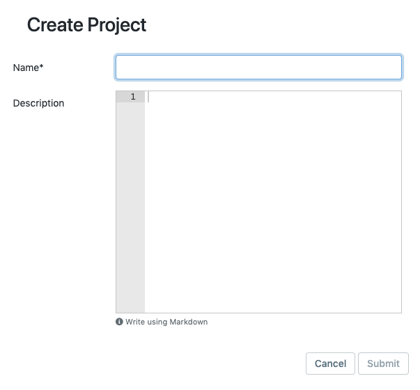 create a project dialog